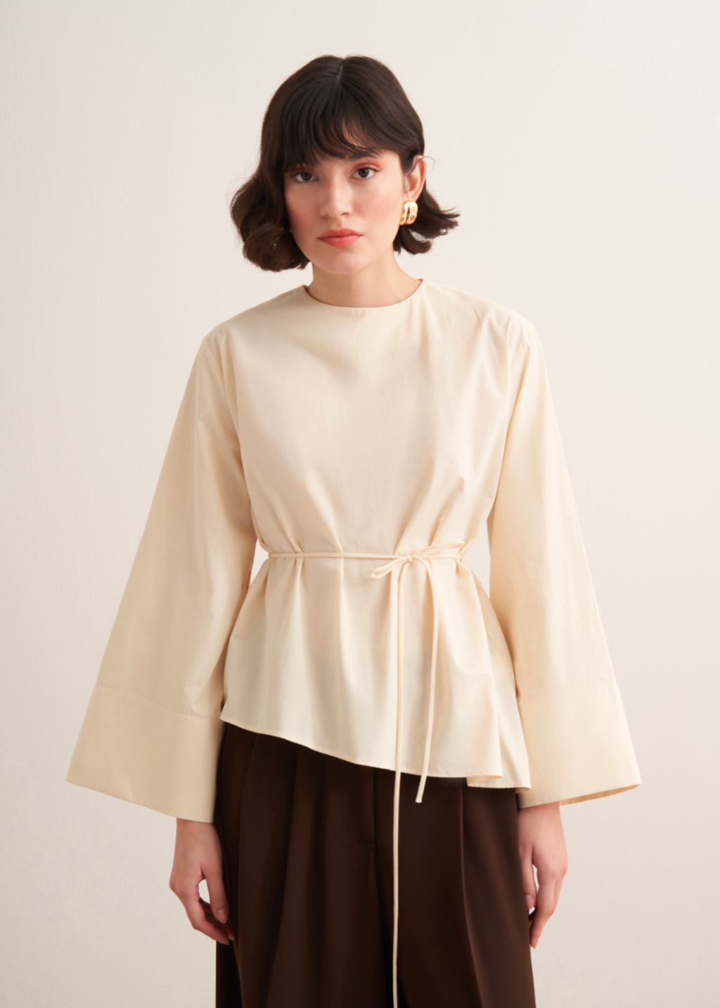 Anna Asymmetric Tie-Waist Poplin Blouse – Butter Yellow