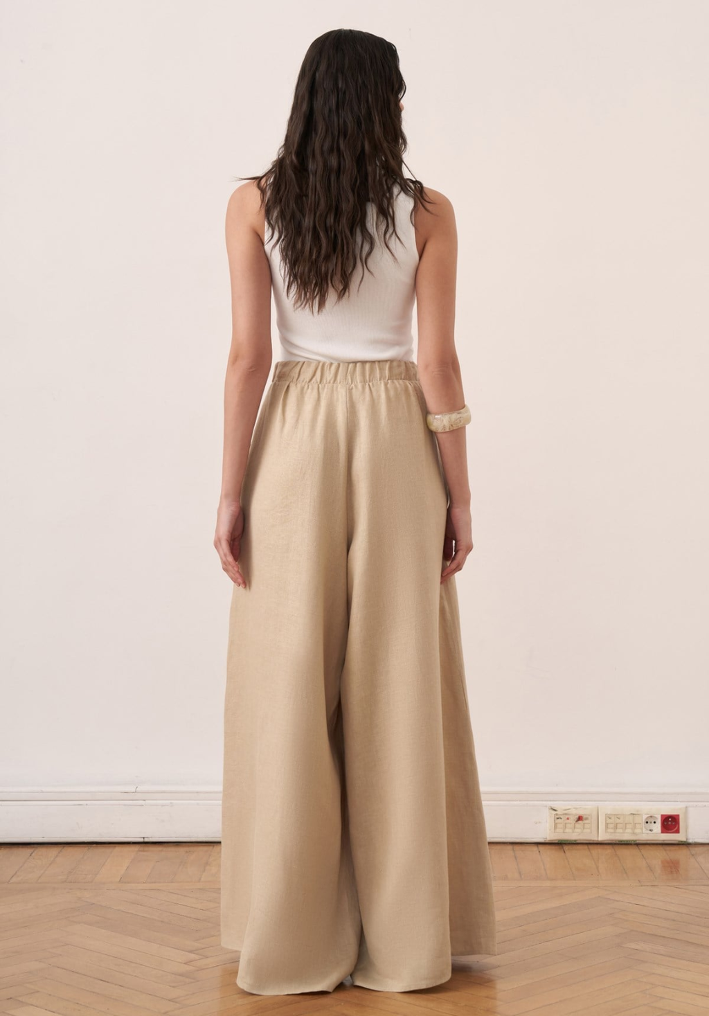 Rula Elastic Waist Linen Trousers - Beige