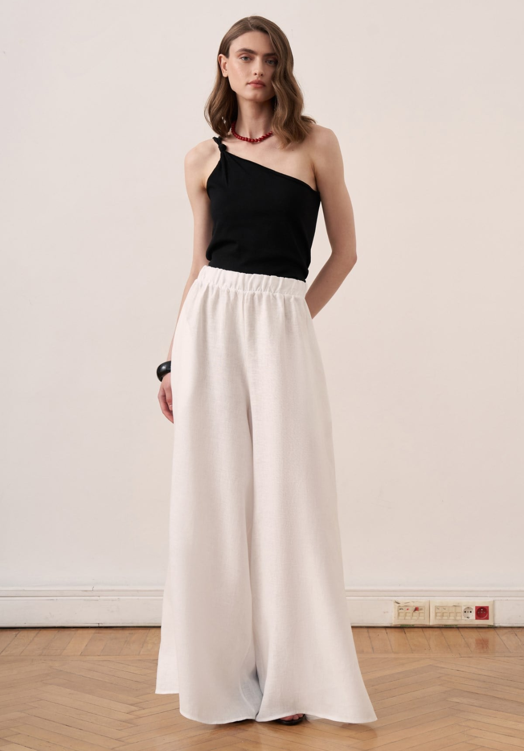 Rula Elastic Waist Linen Trousers - White