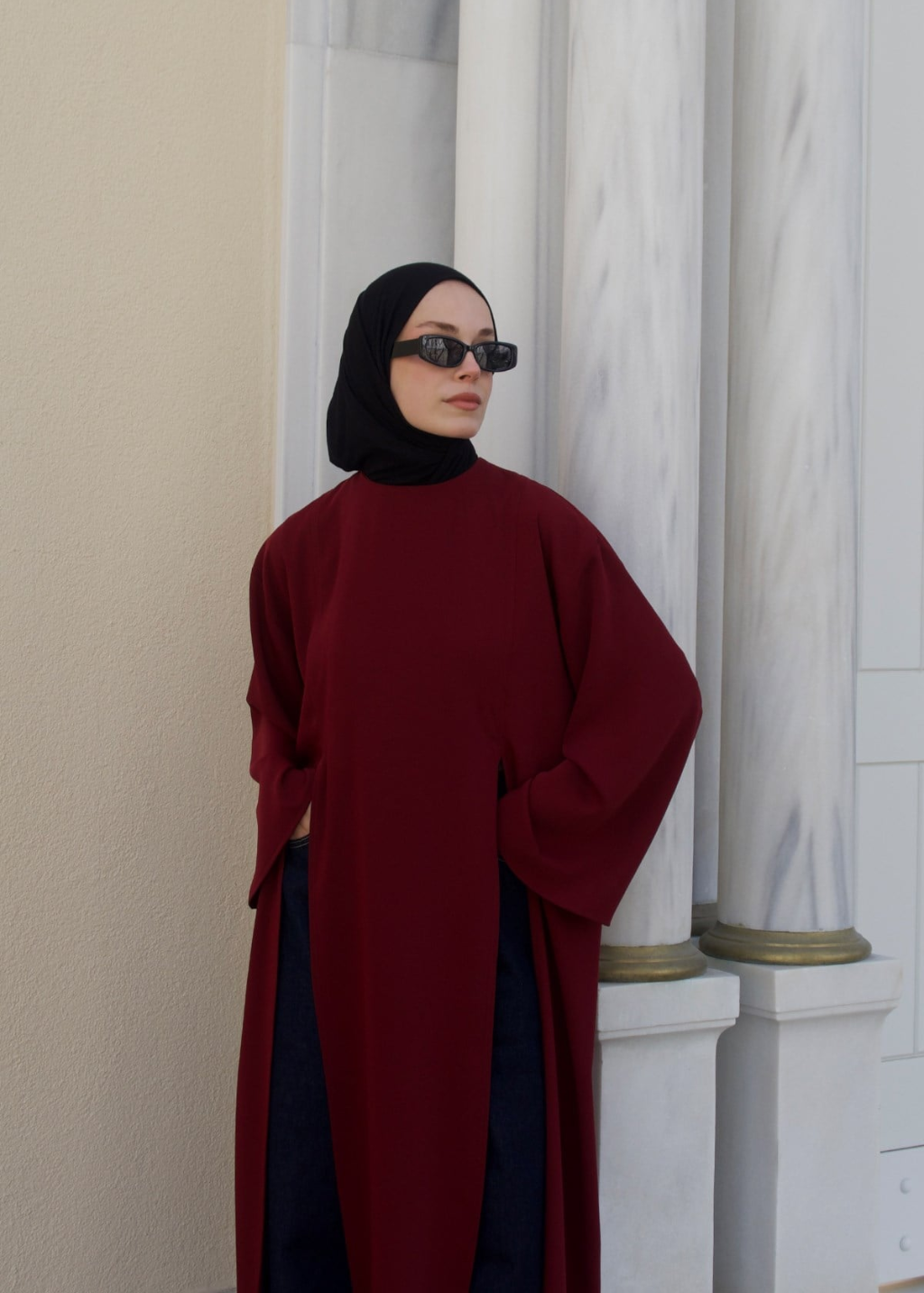 Sorayah Blouse with Slit Detail Burgundy