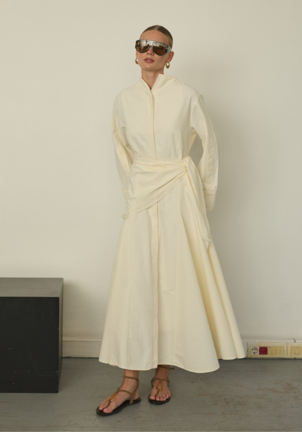 Vanilla Dress with Detachable Scarf Accessory