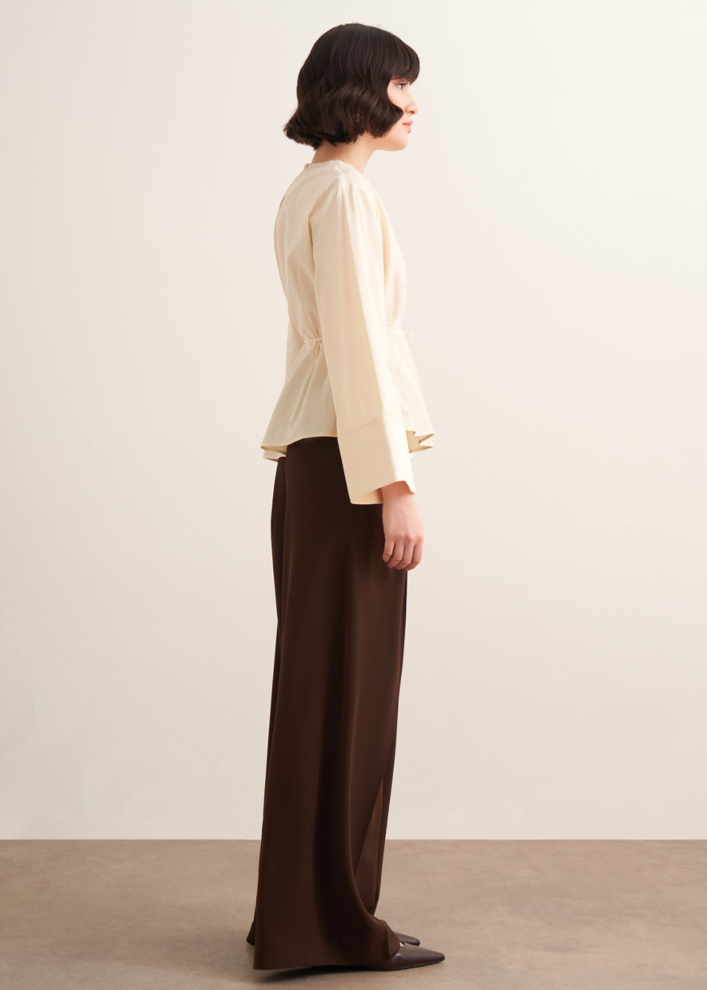 Anna Asymmetric Tie-Waist Poplin Blouse – Butter Yellow