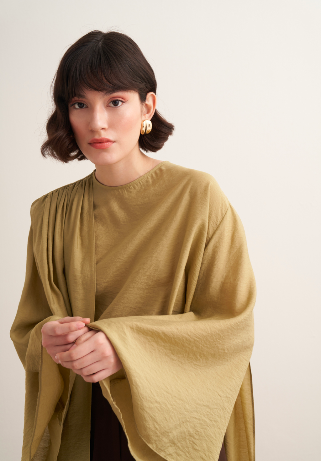 Novi Shawl Detail Blouse Olive