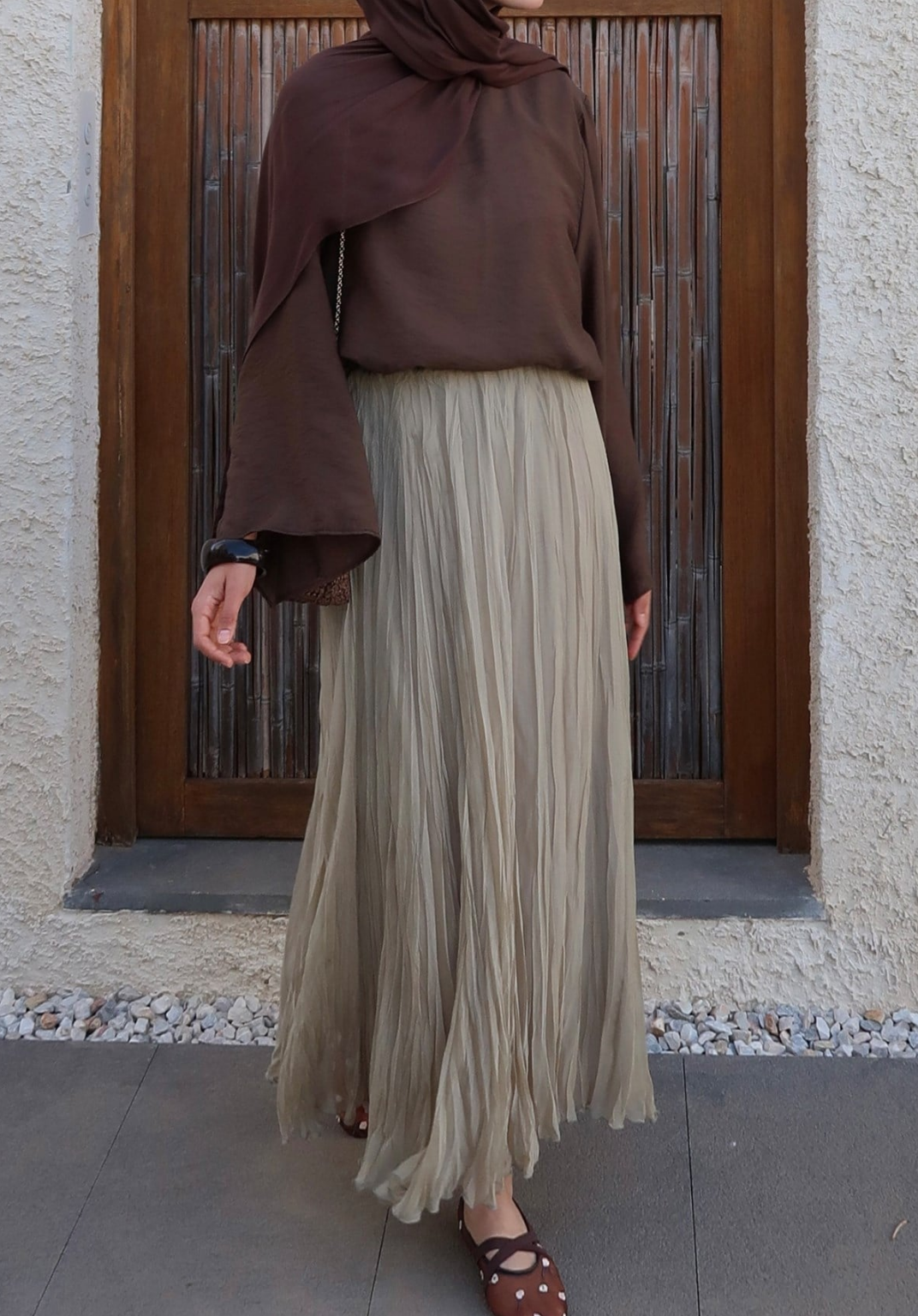 Elsa Chiffon Crush Skirt Khaki