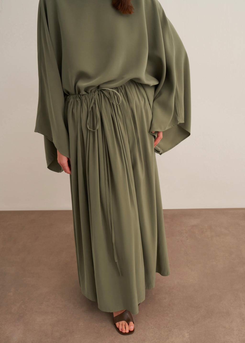 Nur Gathered Skirt Co-Ord - Khaki