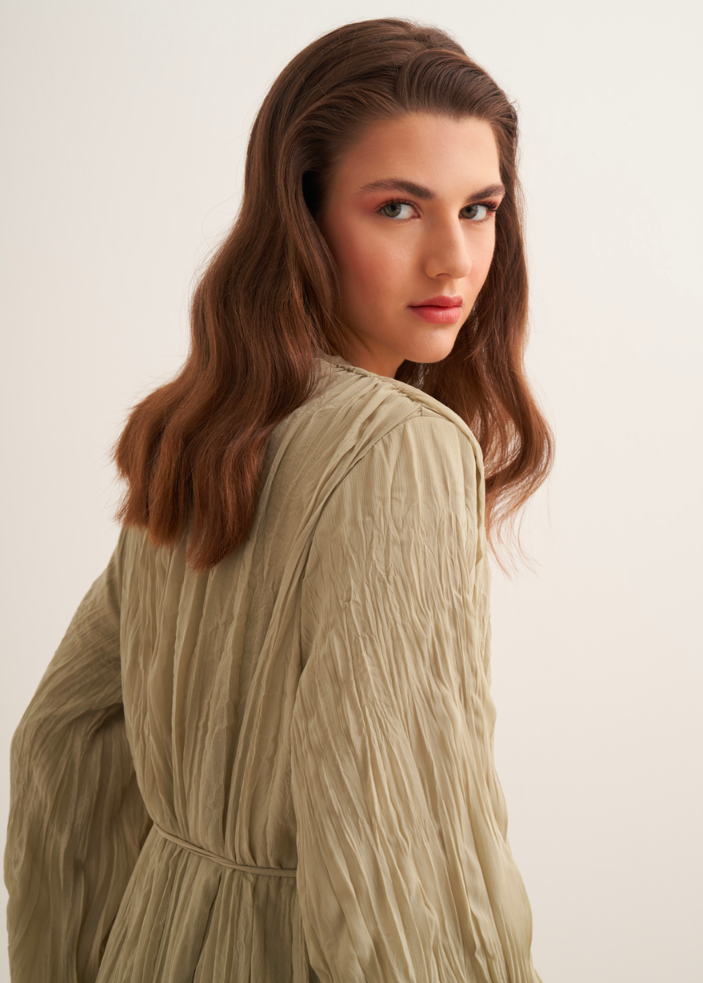 Crushed Chiffon Dress - Soft Green