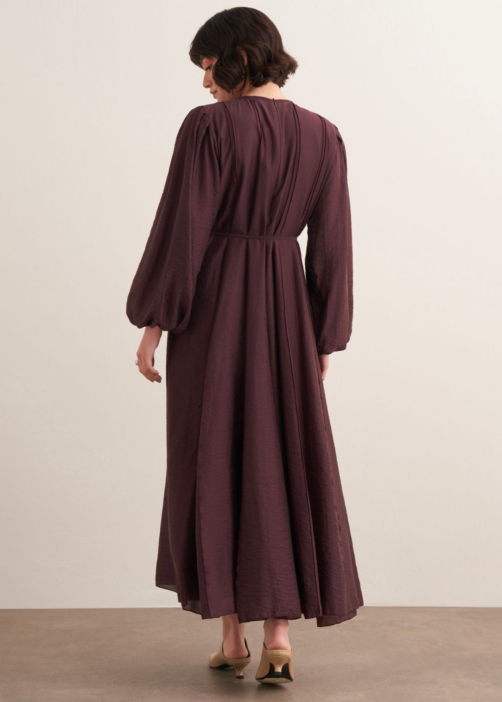 Maria Pintuck Detail Maxi Dress - Deep Plum
