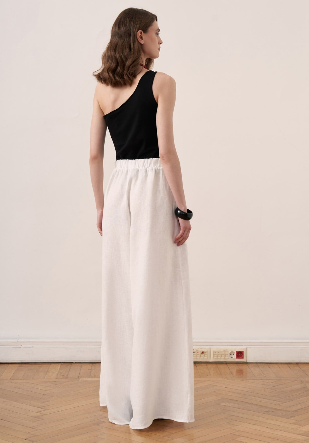 Rula Elastic Waist Linen Trousers - White