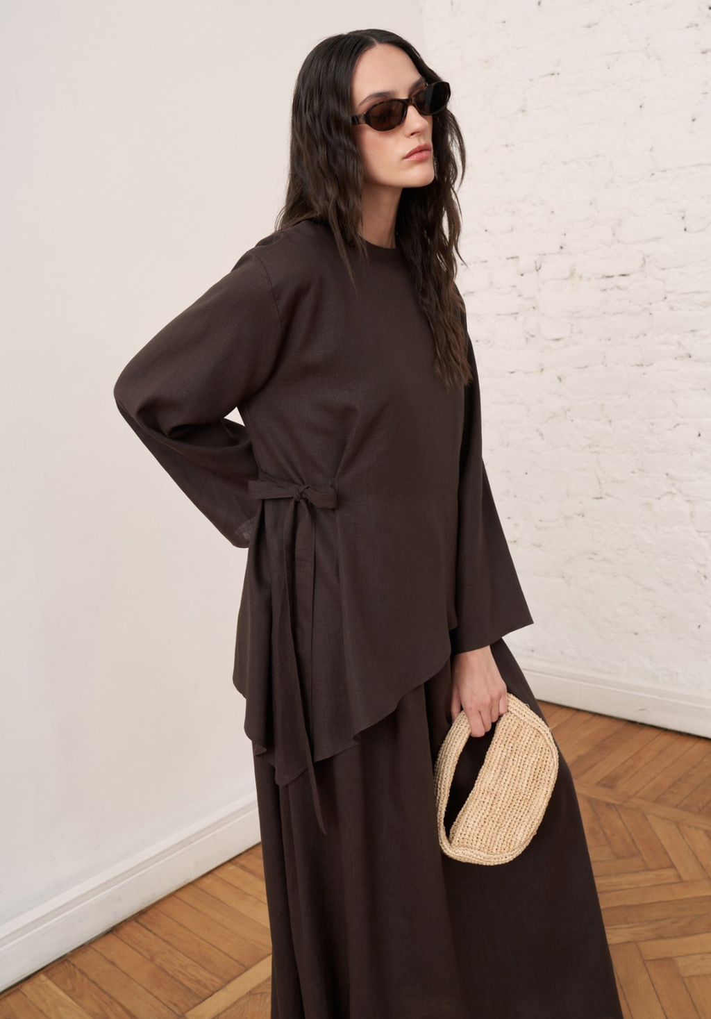 Freya Linen Two-Piece Dress Co-Ord - Dark Brown