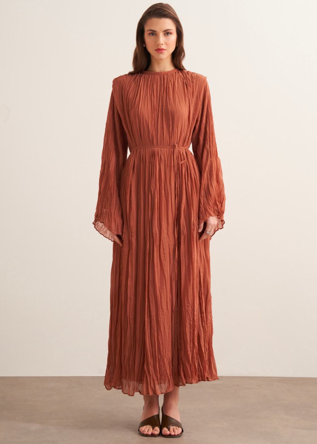 Crushed Chiffon Dress - Terracotta