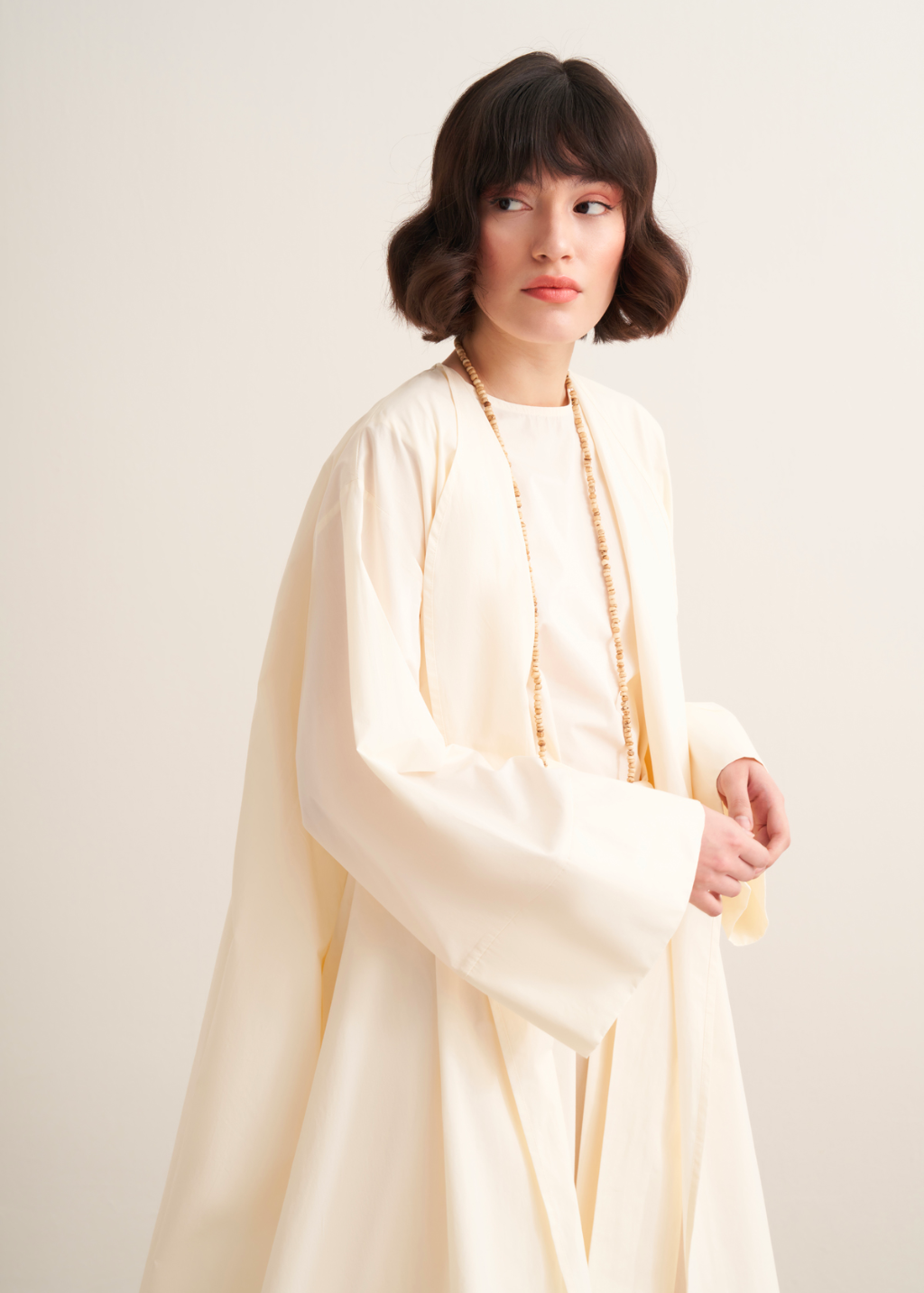 Ines Premium Longline Kimono Co-Ord – Ecru