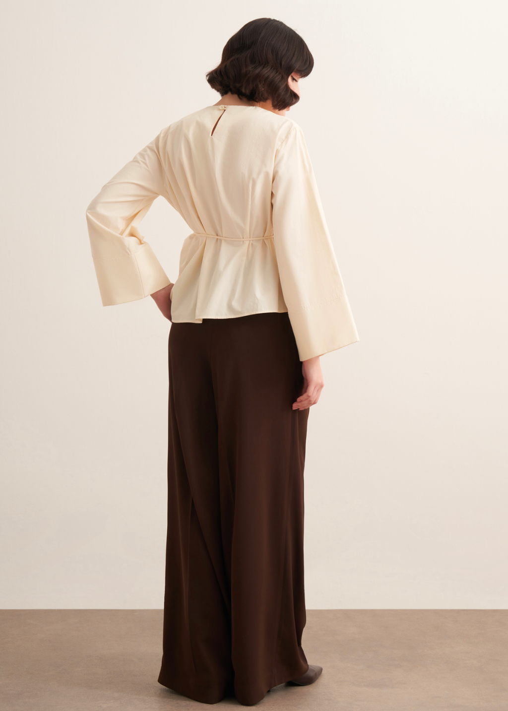 Anna Asymmetric Tie-Waist Poplin Blouse – Butter Yellow