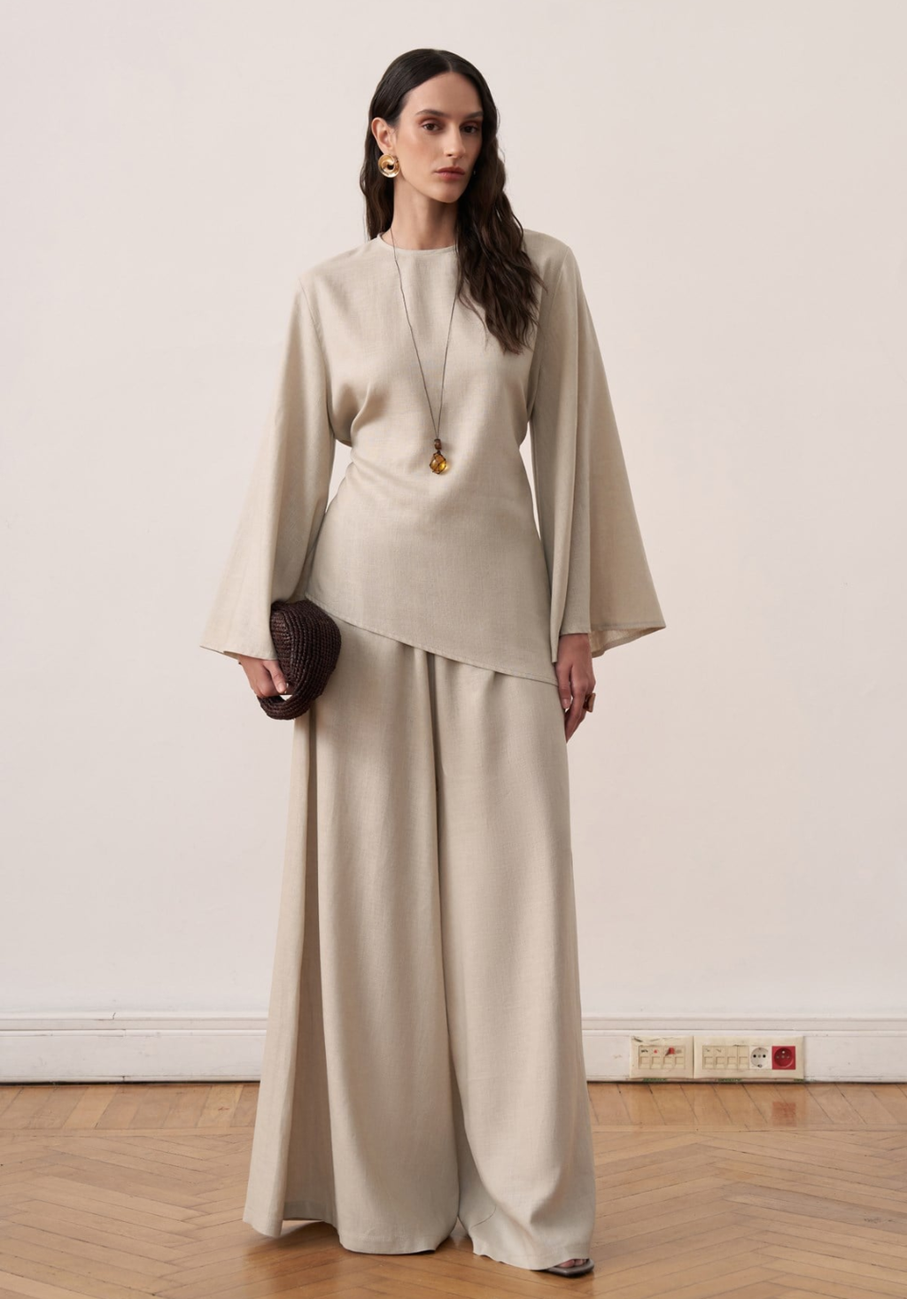 Sima Linen Trouser Co-ord - Stone