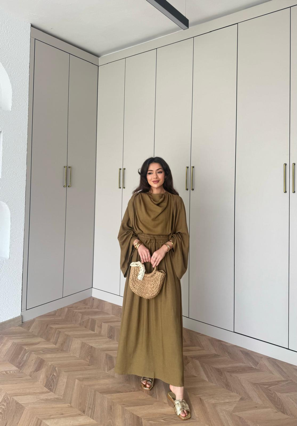 Draped Linen Skirt Co-rd - Olive
