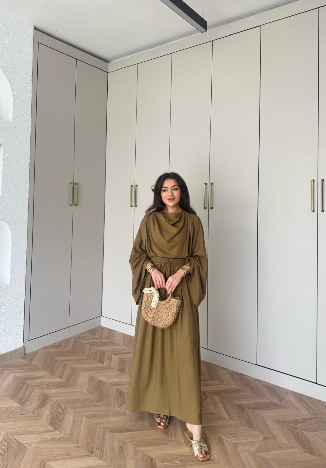 Draped Linen Skirt Co-rd - Olive