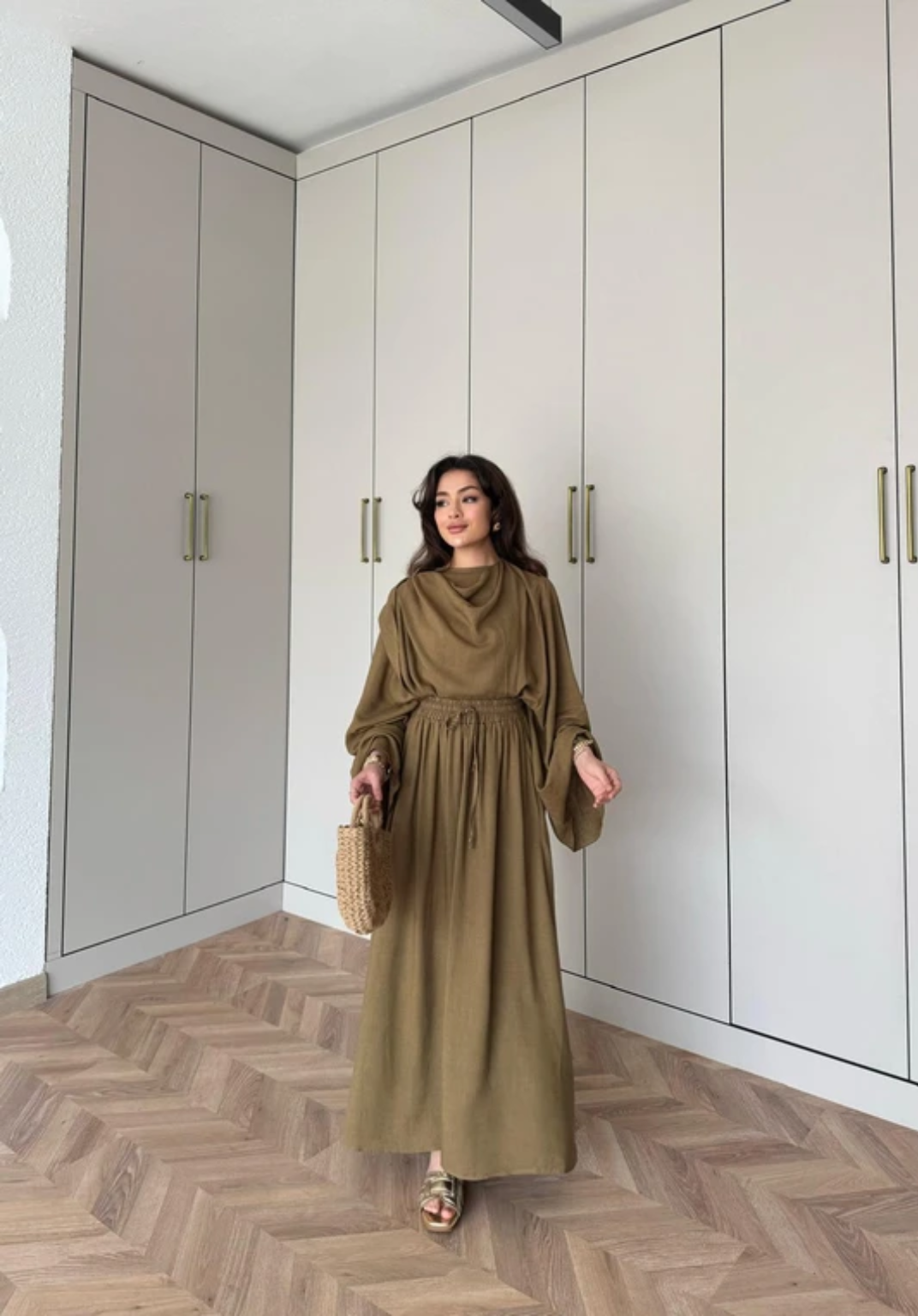 Draped Linen Skirt Co-rd - Olive
