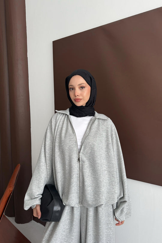 Oversized Modal Zipper Track Suit Set Grey