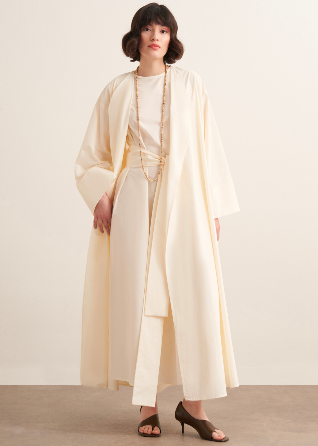 Ines Premium Longline Kimono Co-Ord – Ecru
