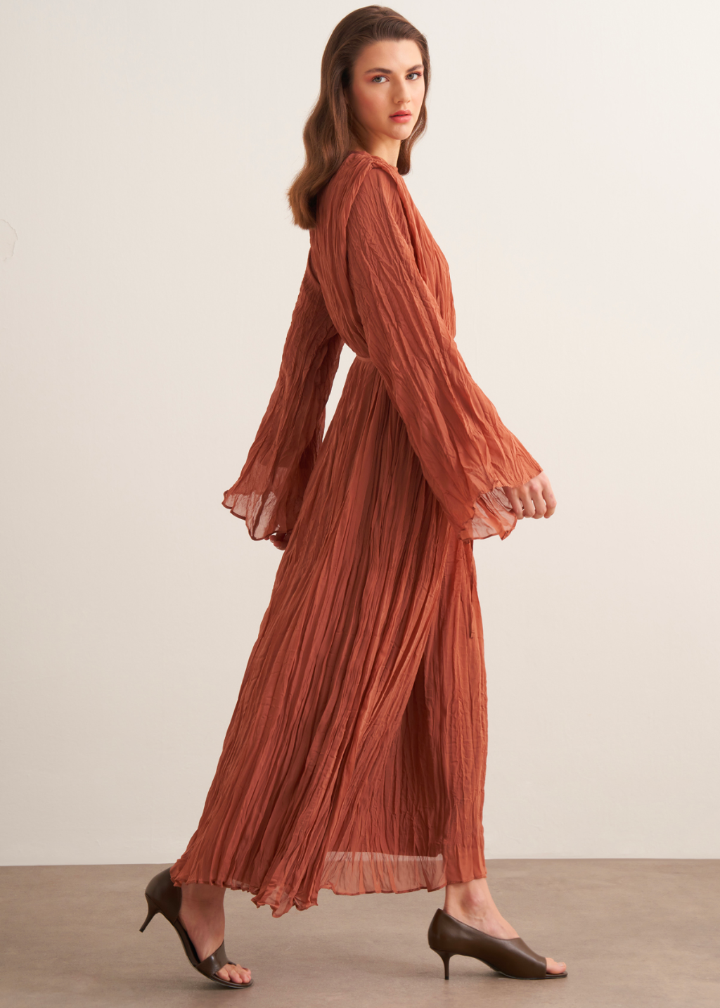 Crushed Chiffon Dress - Terracotta