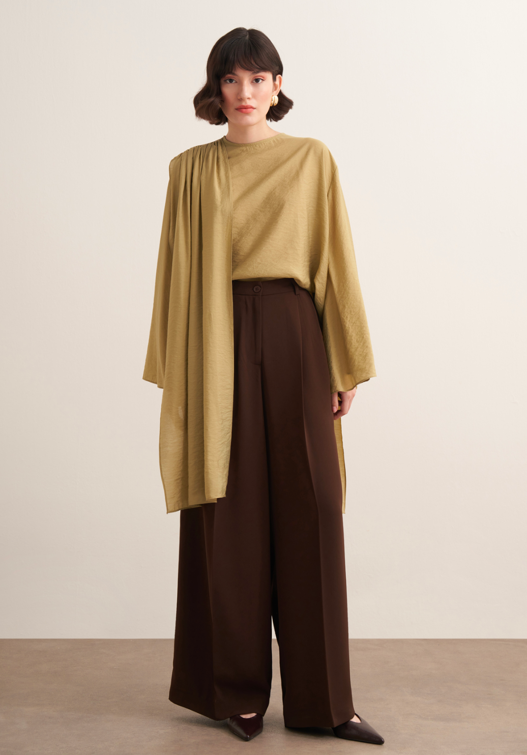 Novi Shawl Detail Blouse Olive
