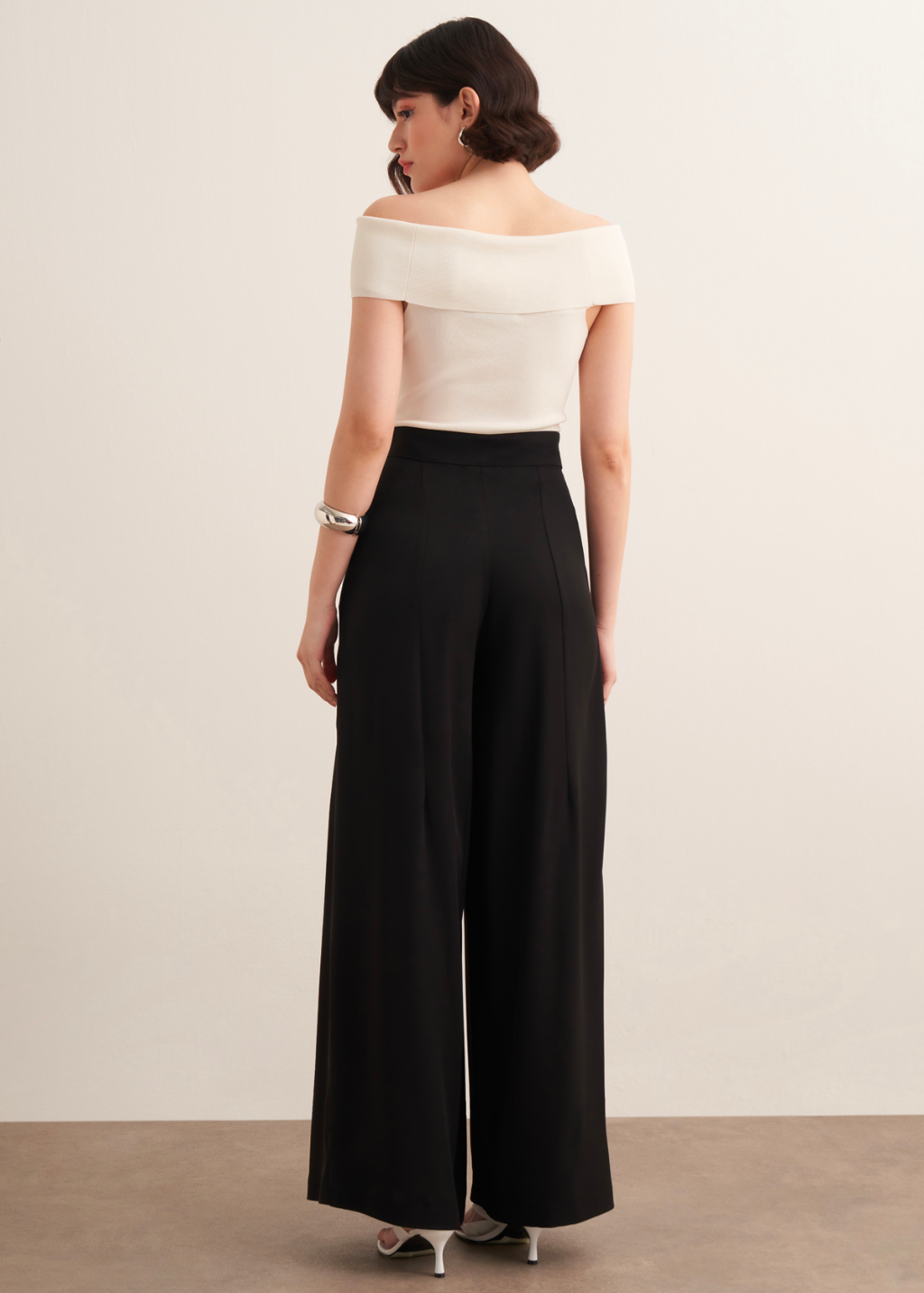 Lena Ruffled Wide Leg Trousers Black
