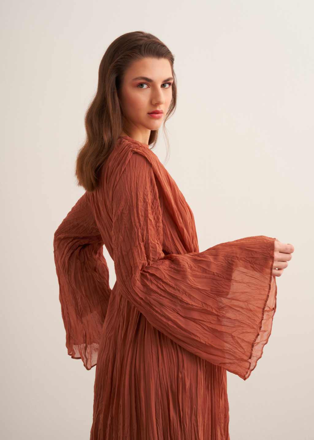 Crushed Chiffon Dress - Terracotta