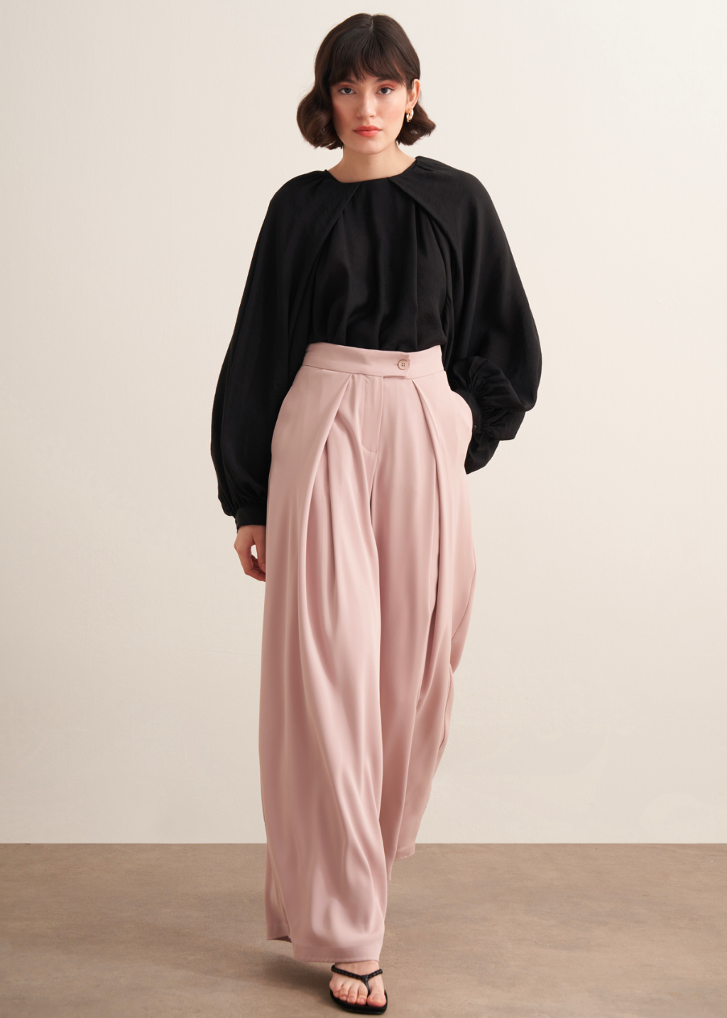 Lena Ruffled Wide Leg Trousers Beige