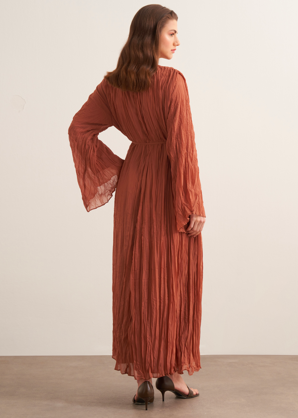 Crushed Chiffon Dress - Terracotta