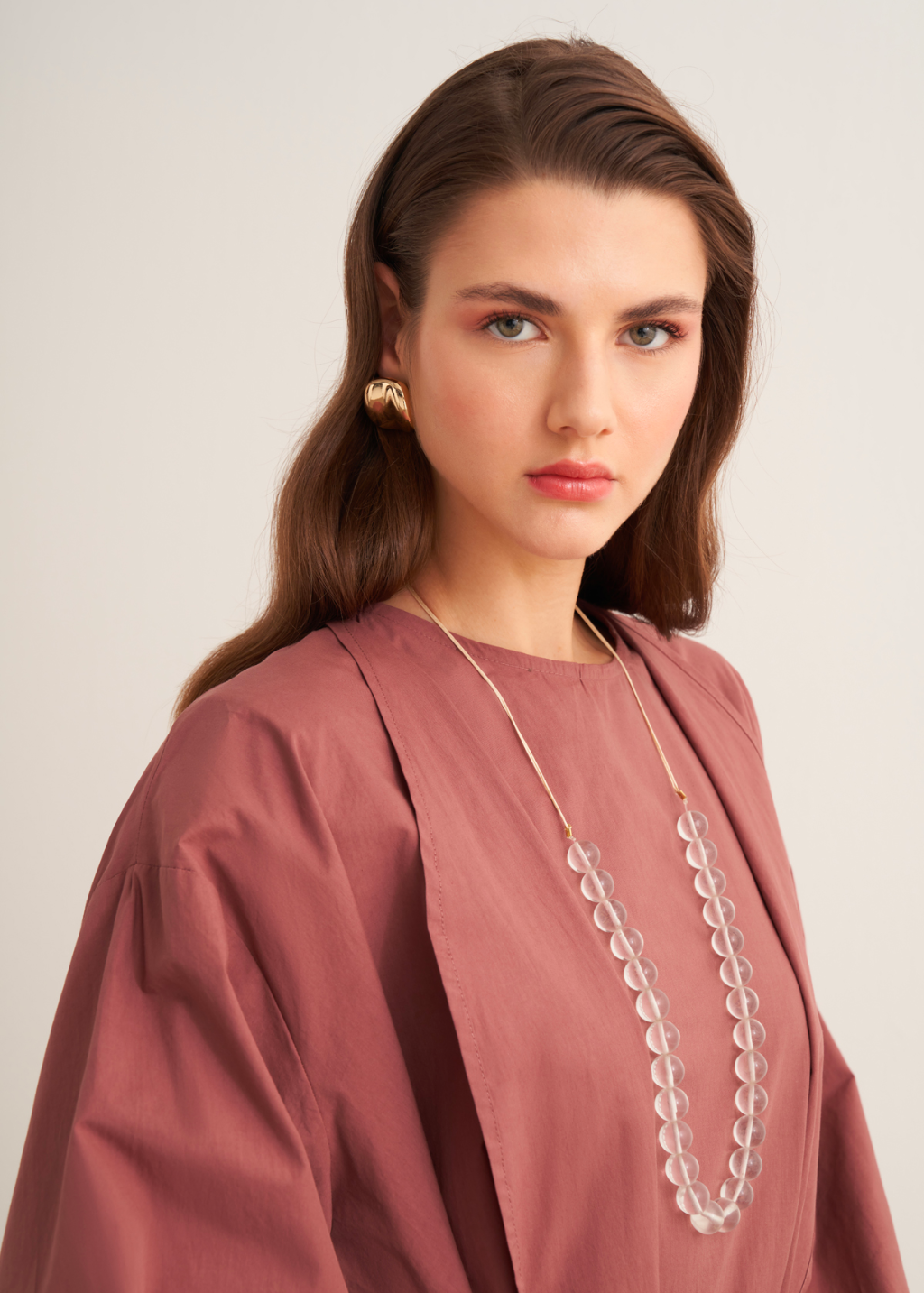 Ines Premium Longline Kimono Co-Ord - Reddish Brown