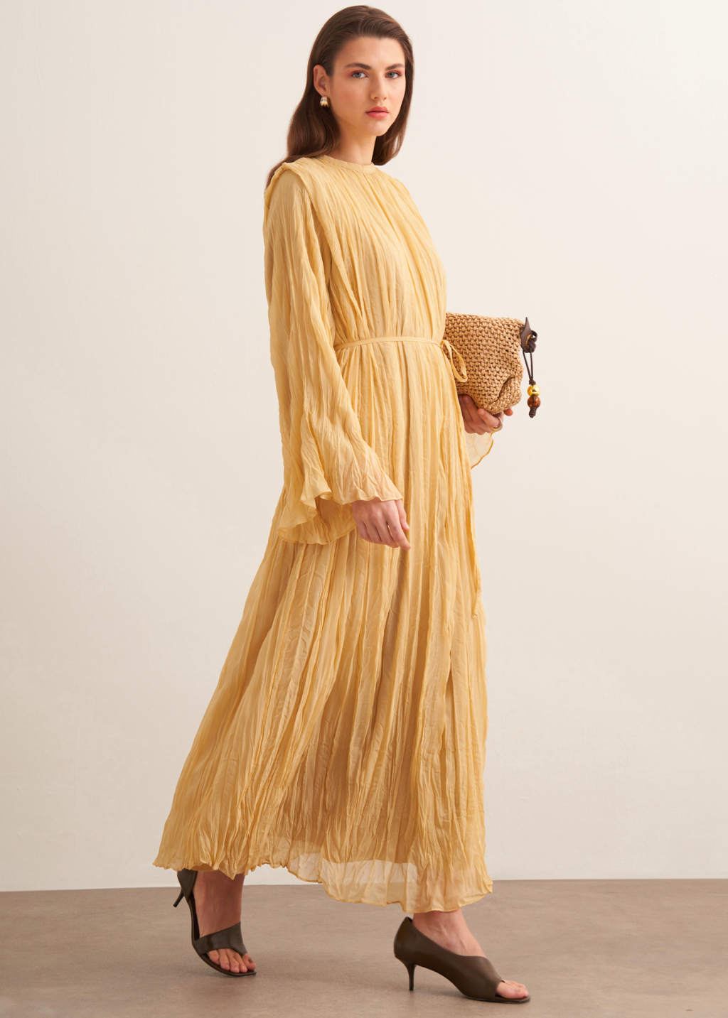 Crushed Chiffon Dress - Butter Yellow