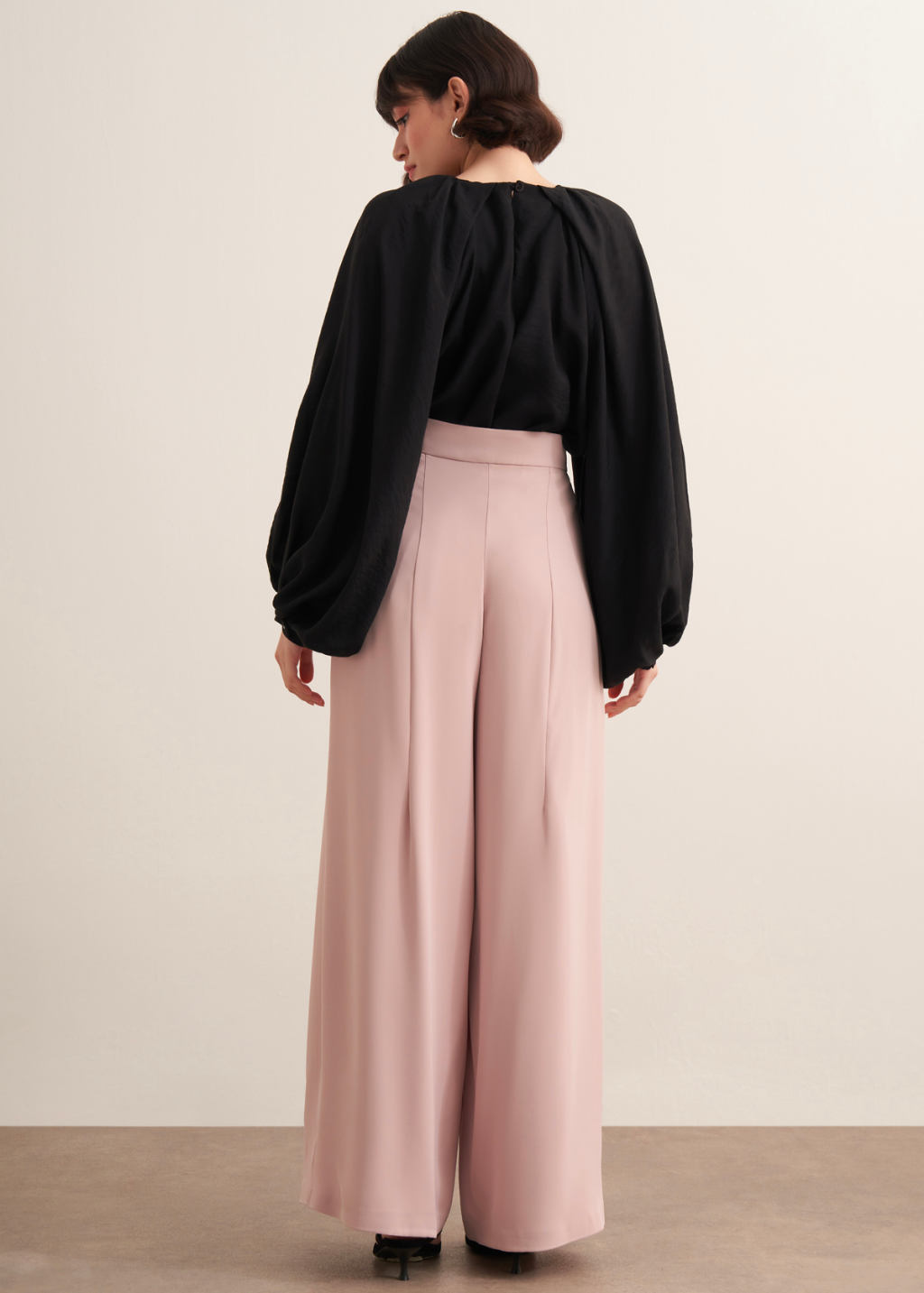 Lena Ruffled Wide Leg Trousers Beige