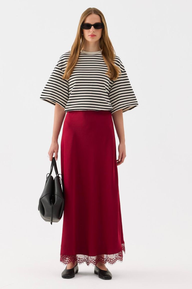 Amara Satin Skirt Red
