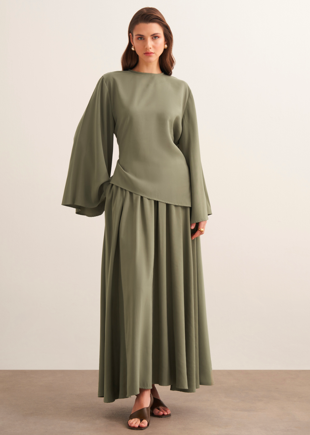 Dima Tie Detail Khaki Skirt Co-Ord
