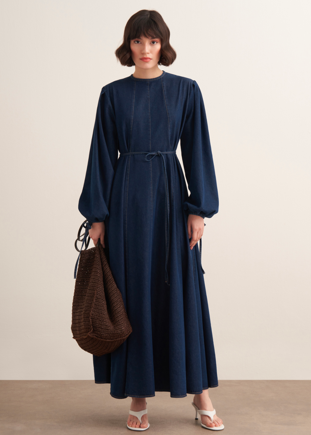 Rana Panel Seam Denim Dress – Navy