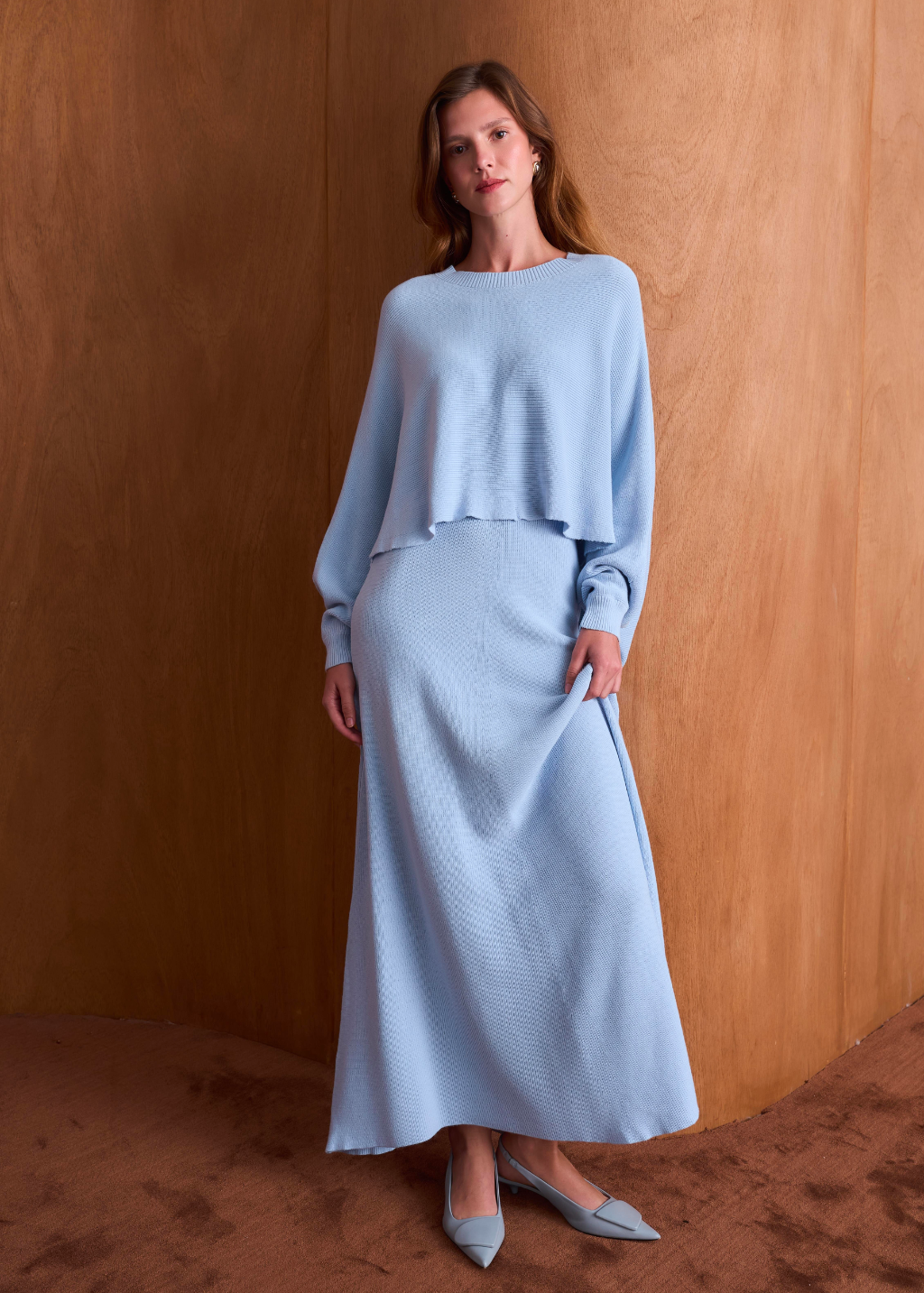 Snow Batwing Sleeve Knit Skirt Set – Baby Blue