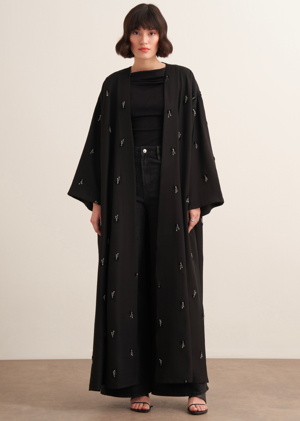 Beaded Maxi Kimono Abaya Black