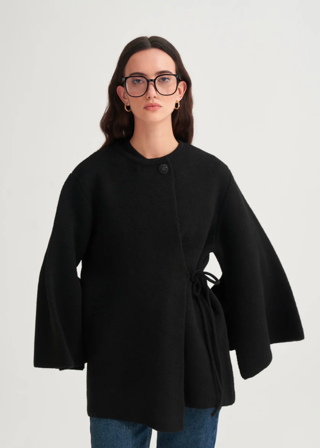 Knit Cardigan with Lace-Up Detail Black