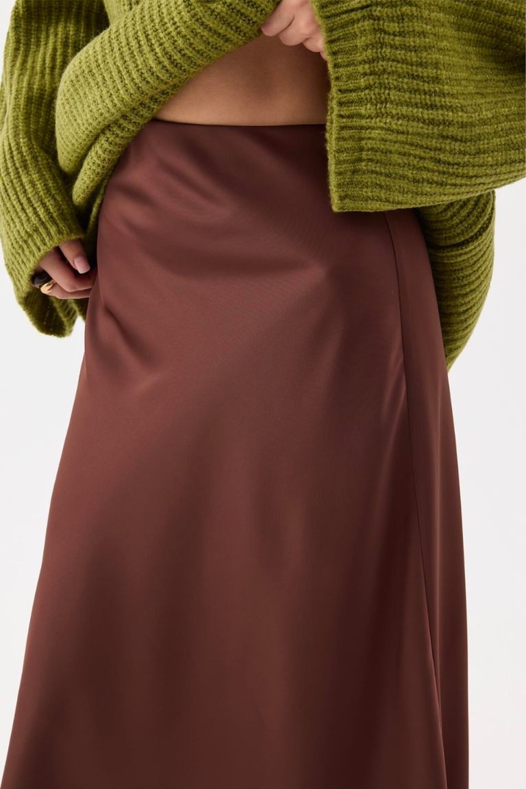Amara Satin Skirt Brown