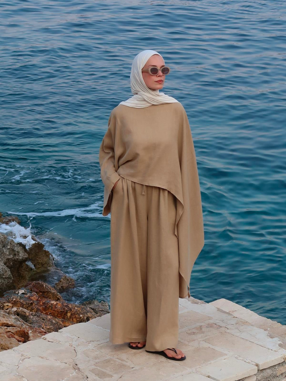 Asymmetrical Cape Top Warm Beige