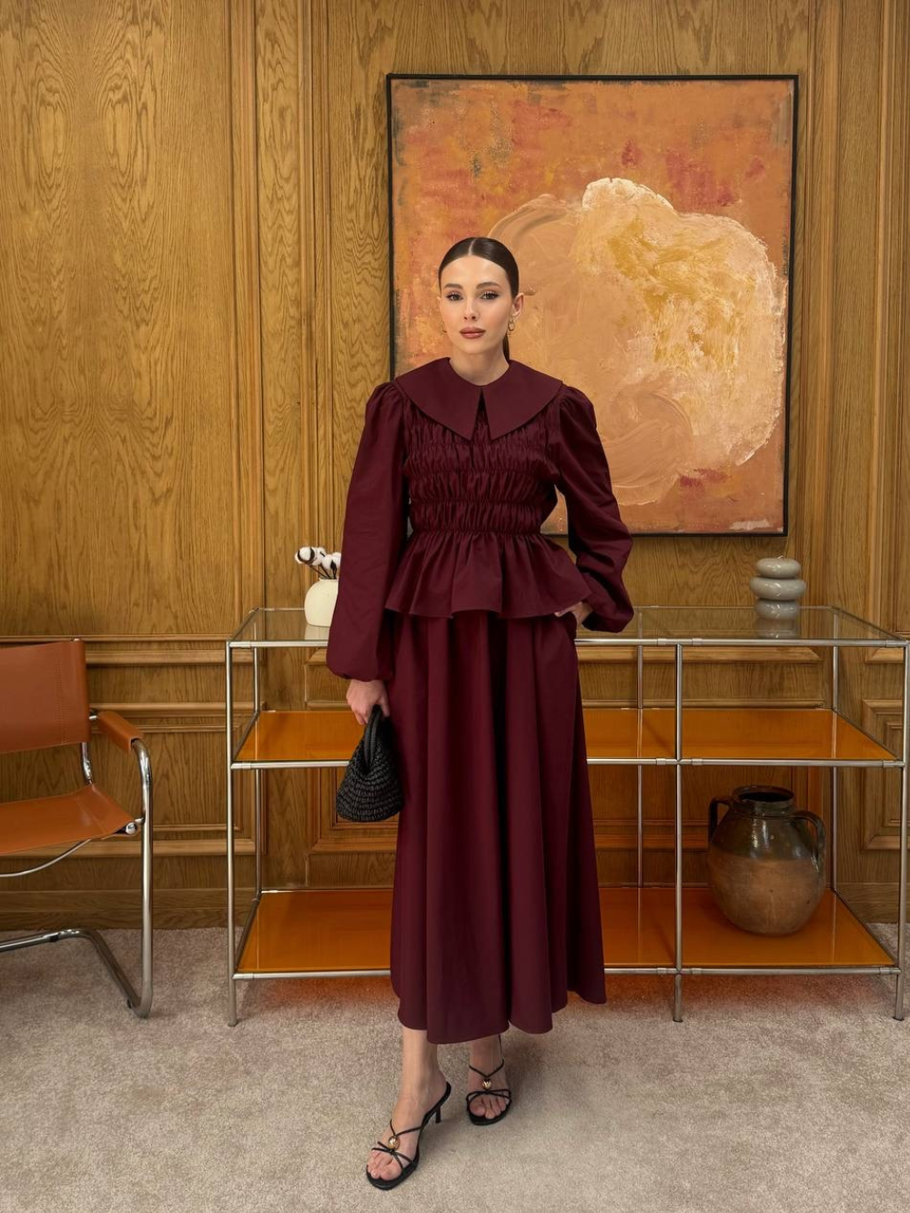 Sera Elastic Wide-Neck Skirt Co-Ord - Burgundy