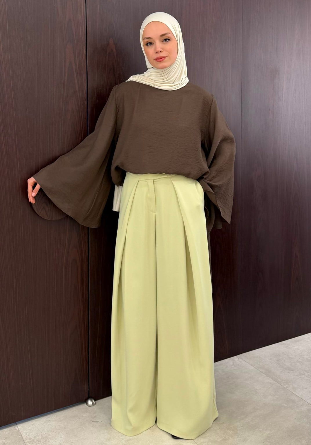 Lena Ruffled Wide Leg Trousers Soft Green