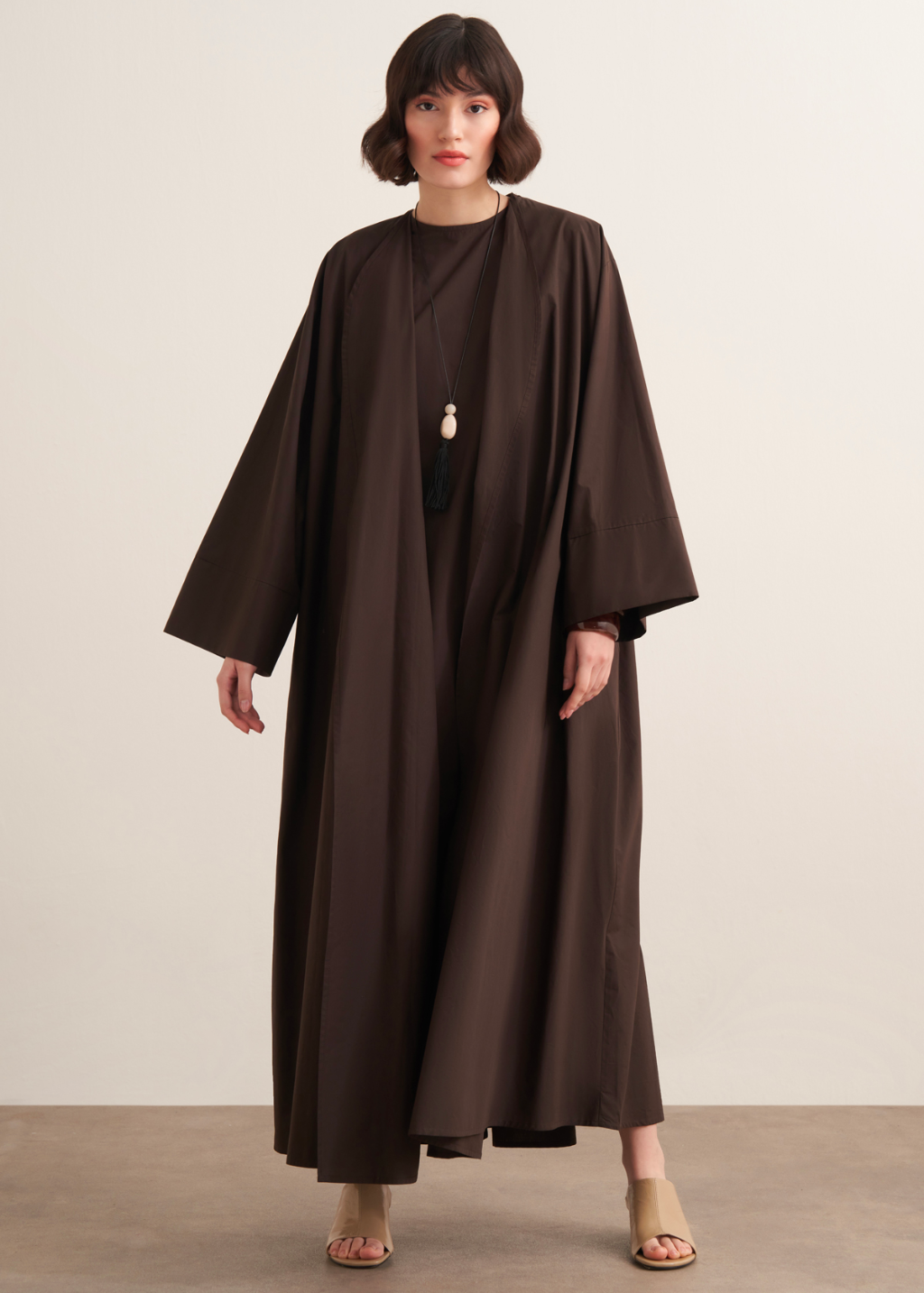 Ines Premium Longline Kimono Co-Ord – Brown