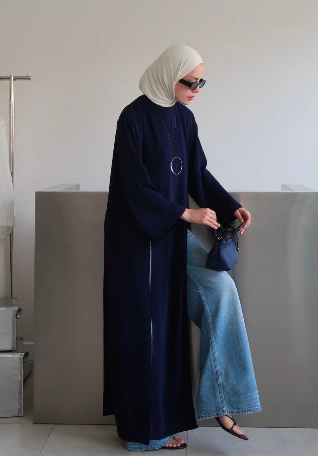 Sorayah Blouse with Slit Detail Navy