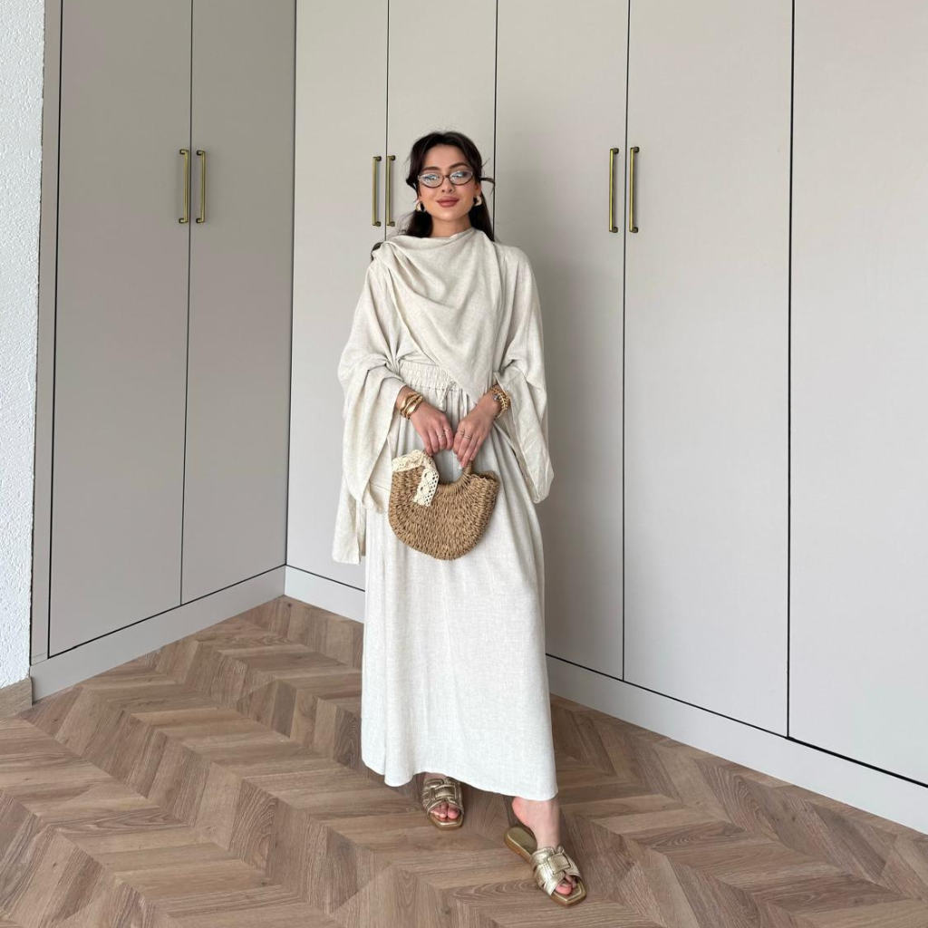 Draped Linen Scarf Detail Skirt Co-ord Off-White