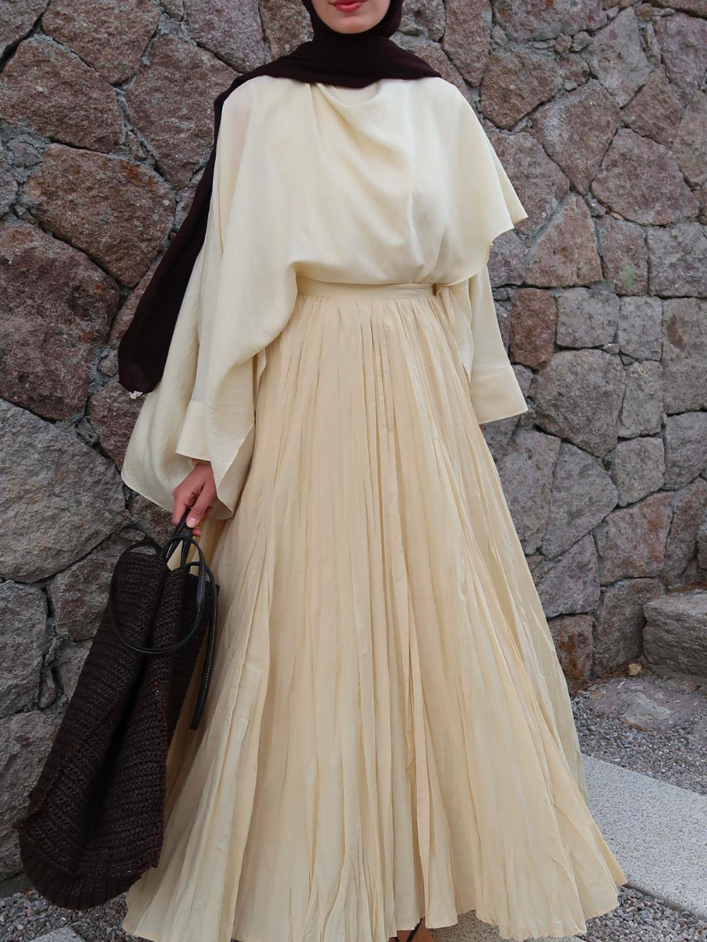 Defna Crush Pleated Skirt Yellow