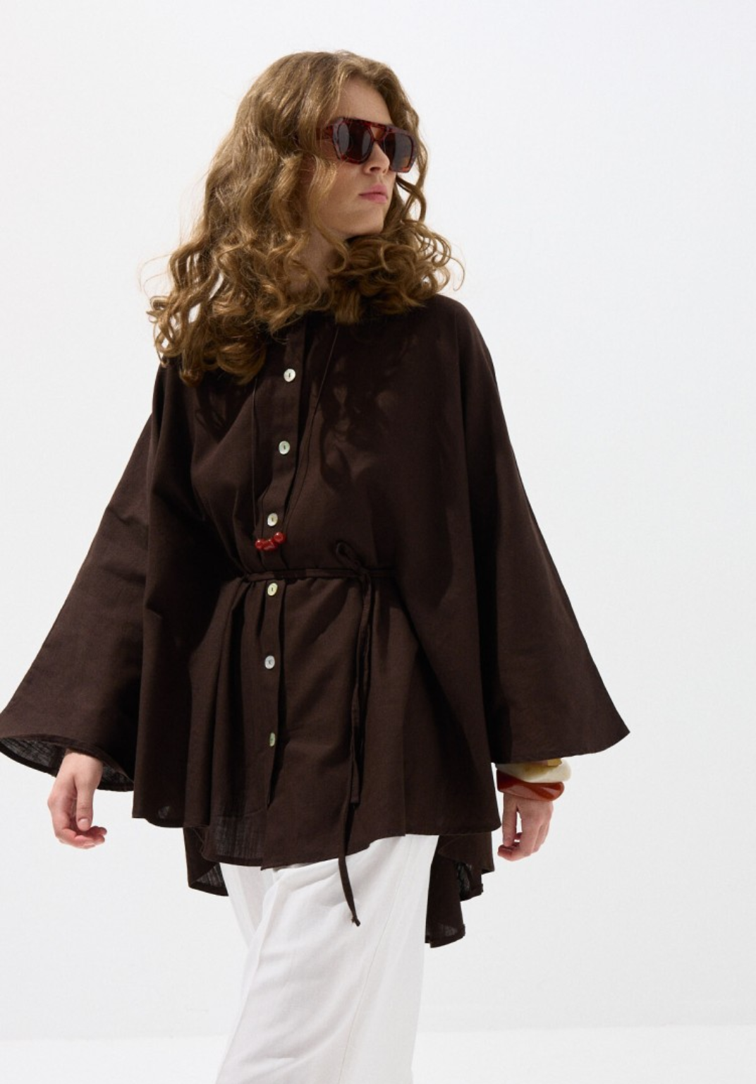 Brown Draped Cape-Style Oversized Shirt