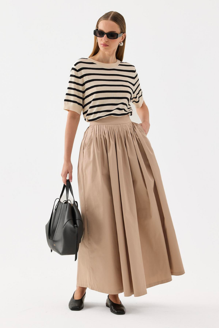 Beige Fever Pleated Skirt