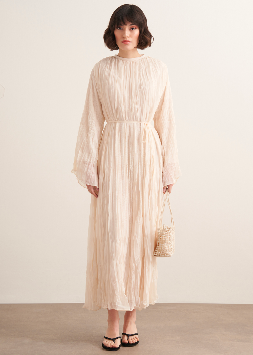 Crushed Chiffon Dress - Ecru