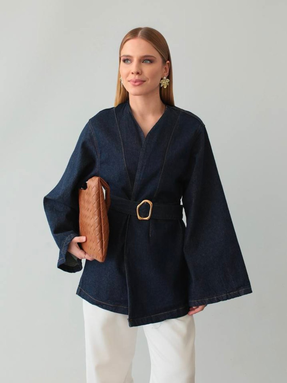 Denim belted Kimono