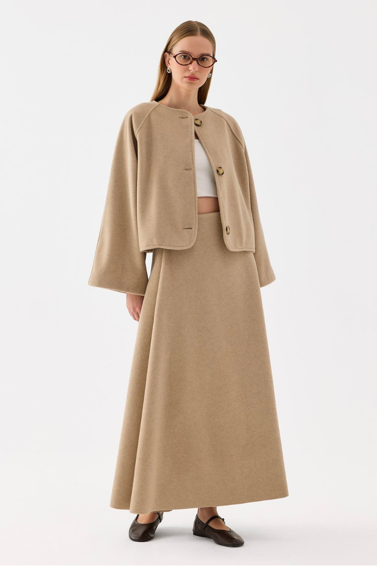 Wool Blend Skirt Co-ord – Beige